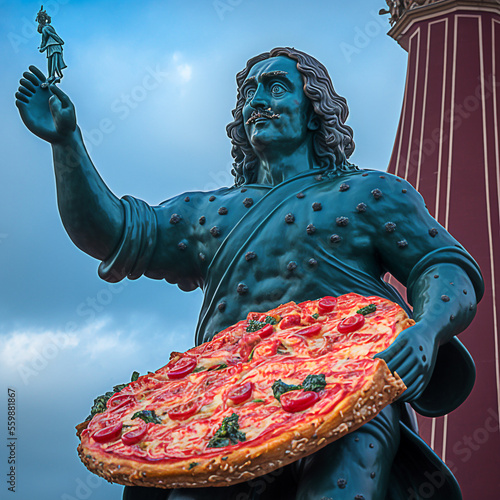 Monuments made of pizza, Pizza, pizzeria, realistic illustration, italian, food, snack, cheese, tomato, generated by ai