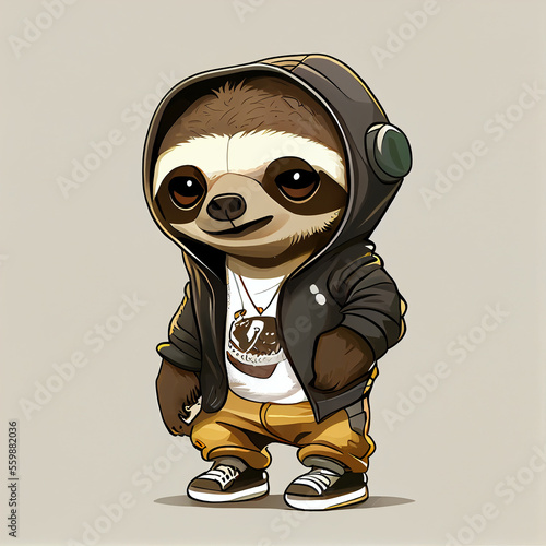 Cartoon sloth in street clothes generative ai