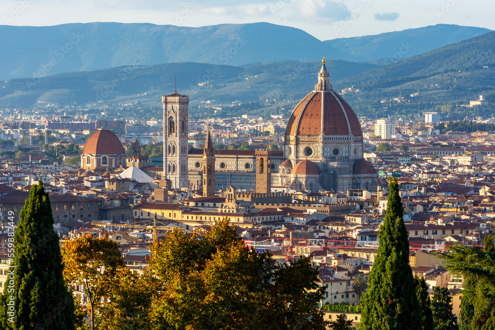 Florence cathedral (Duomo) over city center in autumn, Italy
