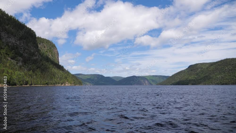 Slowmotion saguenay fjord water lake montains forest trees landscape beautiful nature Slowmotion saguenay fjord water lake montains forest trees landscape beautiful nature