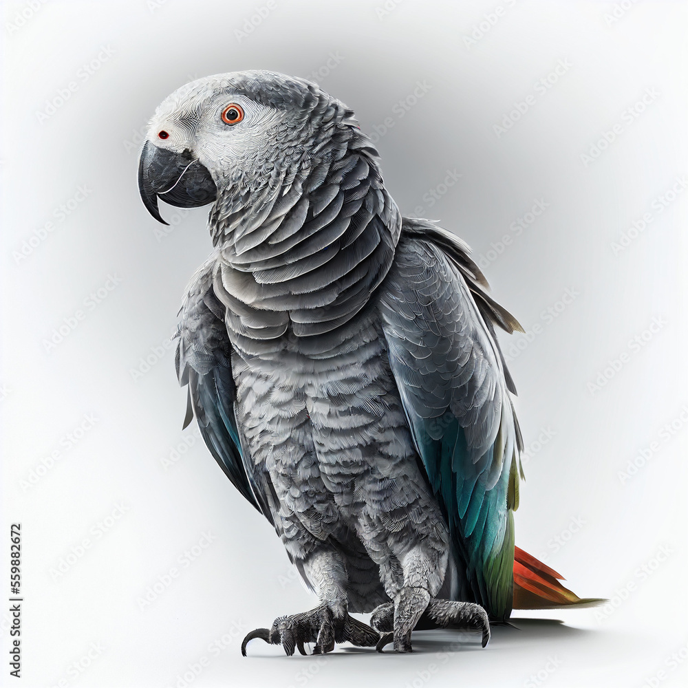 African Grey Parrot image with white background ultra realistic African Grey Parrot image with white background ultra realistic