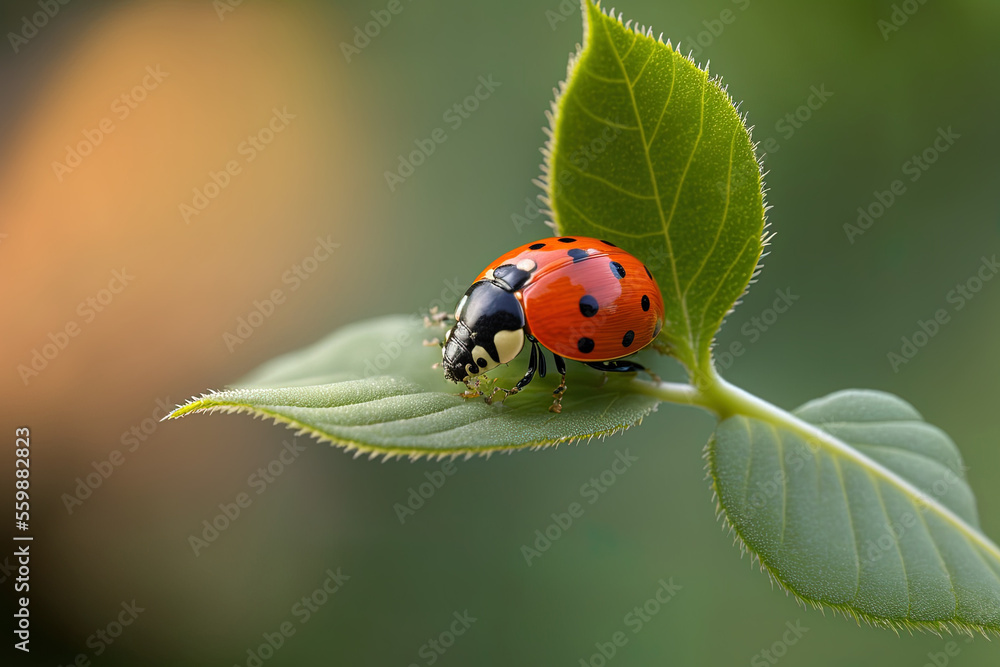 Dedicated image of a ladybird in the garden perched on a plant stem. Generative AI Dedicated image of a ladybird in the garden perched on a plant stem. Generative AI