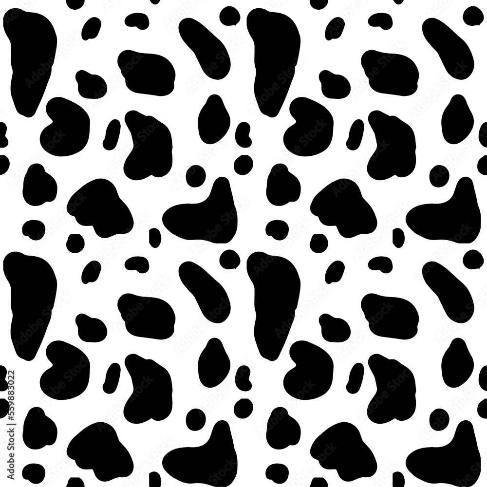 Seamless black and white dalmatin cow fur and skin pattern Seamless black and white dalmatin cow fur and skin pattern