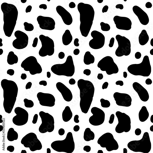 Seamless black and white dalmatin cow fur and skin pattern
