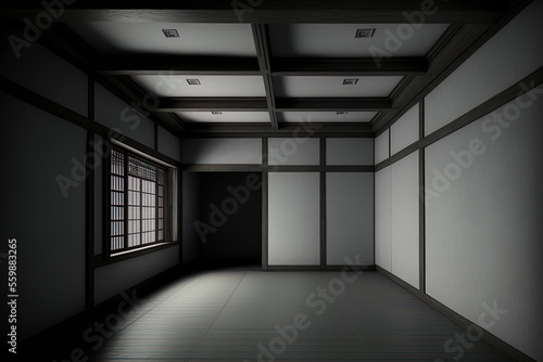Japanese interior wall of a vacant room. Generative AI