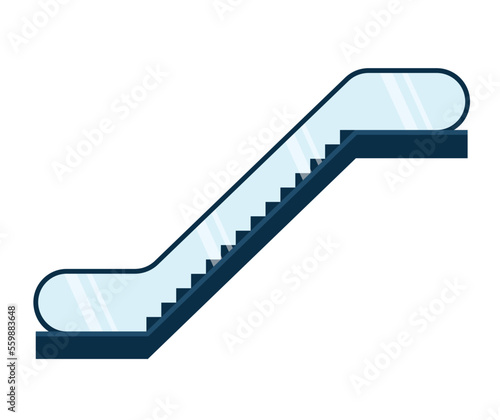 Vector Modern Escalator with Place for Advertising Side view Isolated on White Background
