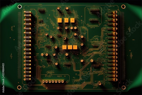  a computer board with many different types of electronic components on it's side, including the motherboard and the wires and connectors on the board, and the back of the board.