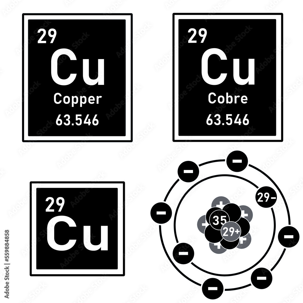 Icon of the element copper of the periodic table with representation of its atom Icon of the element copper of the periodic table with representation of its atom