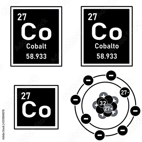 Icon of the element cobalt of the periodic table with representation of its atom
