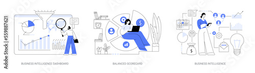 Performance data visualization abstract concept vector illustrations.