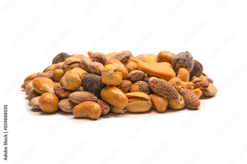 A group of almonds, pistachios, walnuts, macadamia, cashews. A group of almonds, pistachios, walnuts, macadamia, cashews.