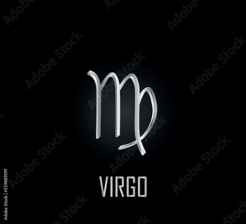 3d silver symbol of zodiac sign virgo on dark background