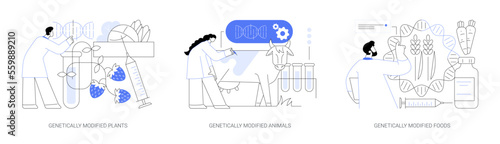 Biotechnology in agriculture abstract concept vector illustrations.