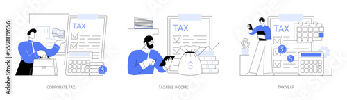 Taxable earnings calculation abstract concept vector illustrations.