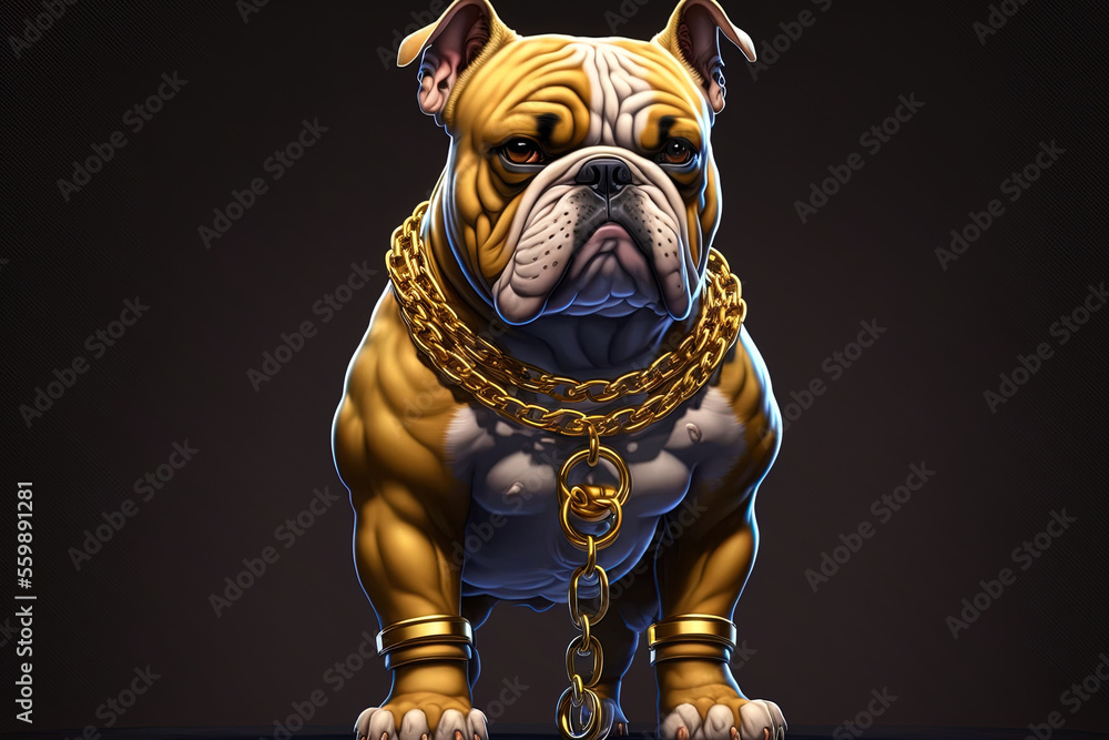 Cartoon bulldog with a gold chain. Generative AI Stock Illustration