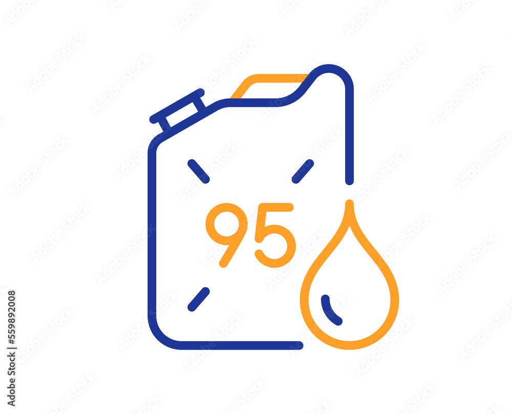 Petrol canister line icon. 95 petroleum fuel sign. E10 gasoline container symbol. Colorful thin line outline concept. Linear style petrol canister icon. Editable stroke. Vector Petrol canister line icon. 95 petroleum fuel sign. E10 gasoline container symbol. Colorful thin line outline concept. Linear style petrol canister icon. Editable stroke. Vector