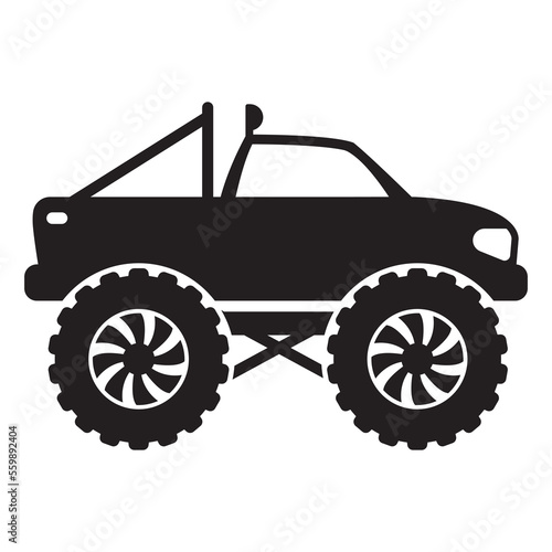Monster truck icon, 4x4 extreme car silhouette illustration for kids, vector illustration.