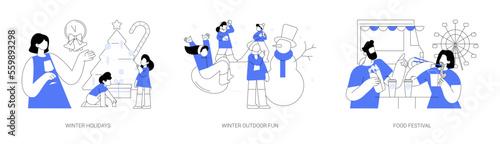 Family time outdoors abstract concept vector illustrations.