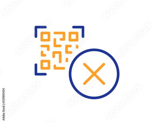 No QR code line icon. Scan barcode sign. Stop or cancel certificate symbol. Colorful thin line outline concept. Linear style qr code icon. Editable stroke. Vector