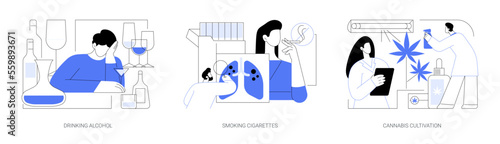 Unhealthy habits abstract concept vector illustrations.