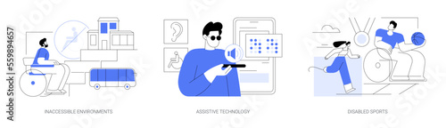 Disabled people in social environment abstract concept vector illustrations.