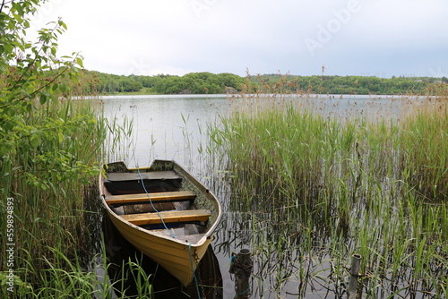 Boat at Lake Stensj  n in M  lndal Gothenburg  Sweden