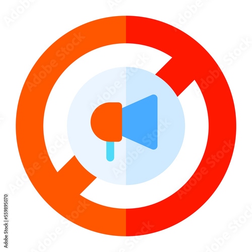 Isolated ad block symbol in flat icon on white background. Megaphone, bullhorn, advertisement,  prohibition, warning, web, seo