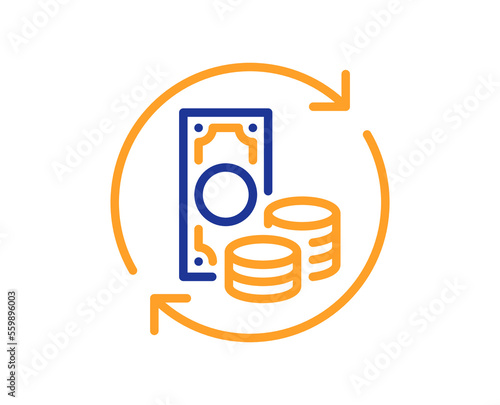 Change money line icon. Currency exchange sign. Transfer payment symbol. Colorful thin line outline concept. Linear style change money icon. Editable stroke. Vector