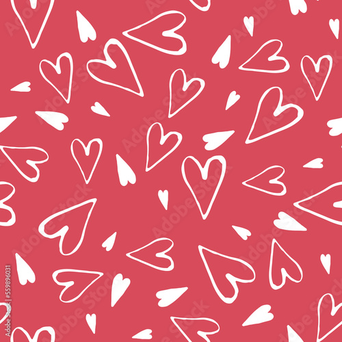 Vector seamless pattern with hand drawn hearts 