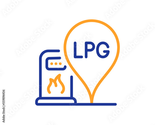 Gas station line icon. Filling LPG station location sign. Liquefied petroleum gas fuel symbol. Colorful thin line outline concept. Linear style gas station icon. Editable stroke. Vector