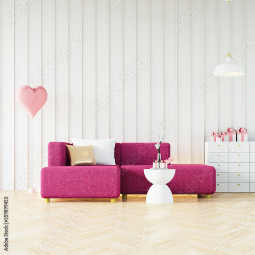 Valentine modern interior  pink red magenta color room - 3D rendering