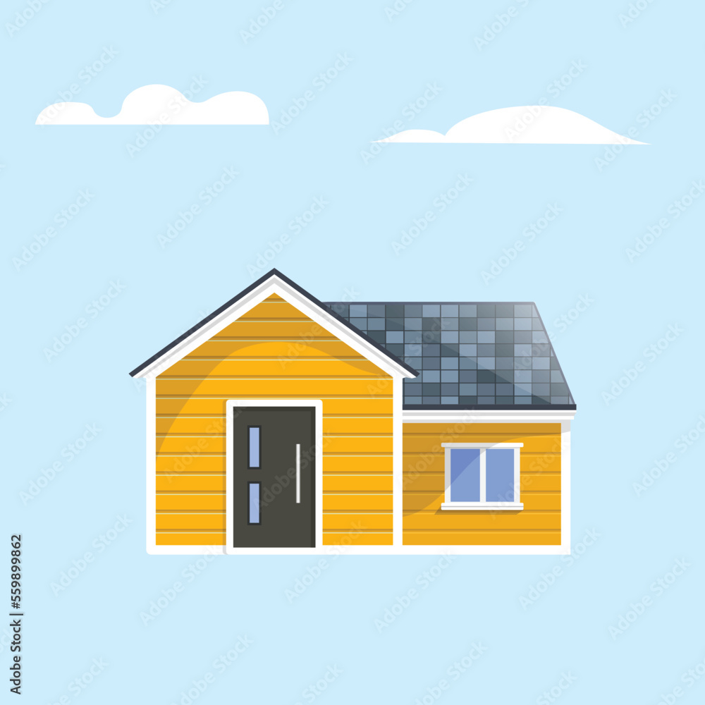 House flat vector icon. Home with vinyl siding panel and asphalt shingles vector illustration. House flat vector icon. Home with vinyl siding panel and asphalt shingles vector illustration.