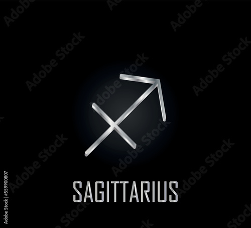 3d silver symbol of zodiac sign sagittarius on dark background