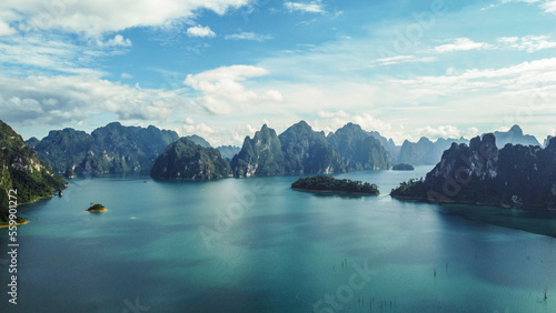 Khao Sok National Park, Cheow Lan Lake, Surat Thani, Thailand. Aerial drone view.