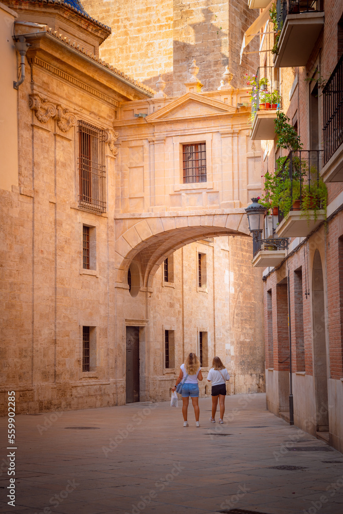 Streets, squares and historical buildings in the old city of Valencia, Spain