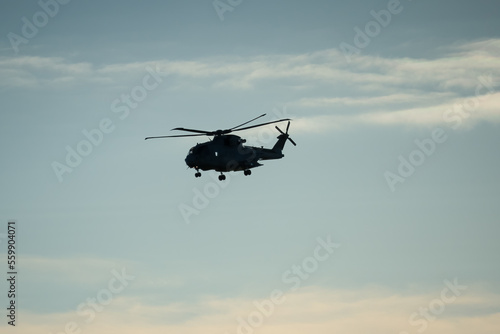 Billede på lærred silhouette of British Joint Helicopter Command (JHC) Royal Air Force Puma HC2 on