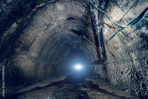 Obraz na plátne Sewer water in big underground sewage tunnel