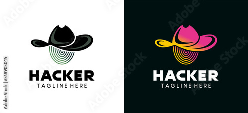 Hacker logo vector illustration design with creative disguise face