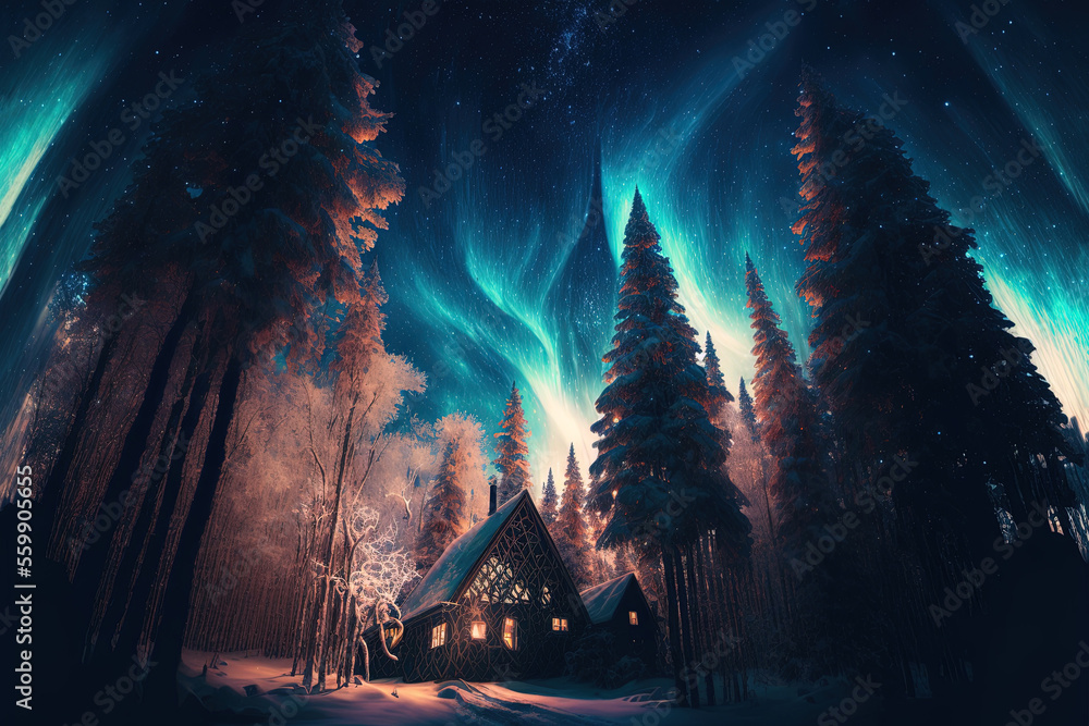 Small House With An Aurora Background, Pictures Of The Northern