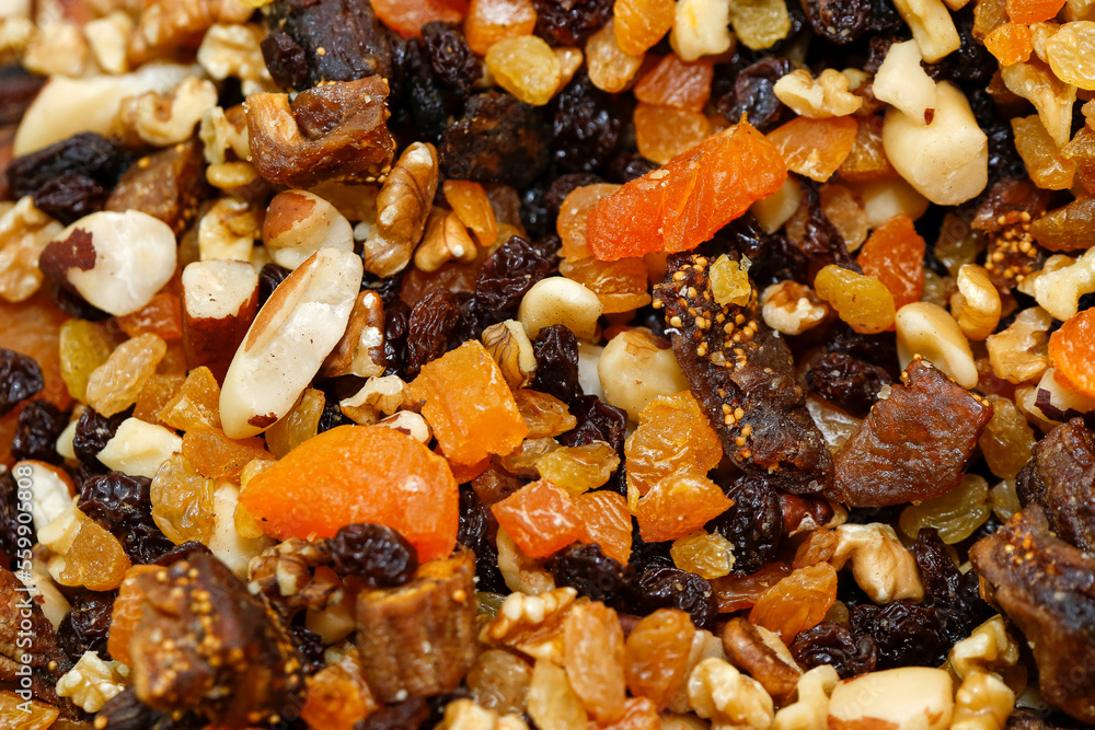 Assortment of dried fruits, nuts, almonds and chestnuts on street market stall in Sao Paulo city, Brazil Assortment of dried fruits, nuts, almonds and chestnuts on street market stall in Sao Paulo city, Brazil