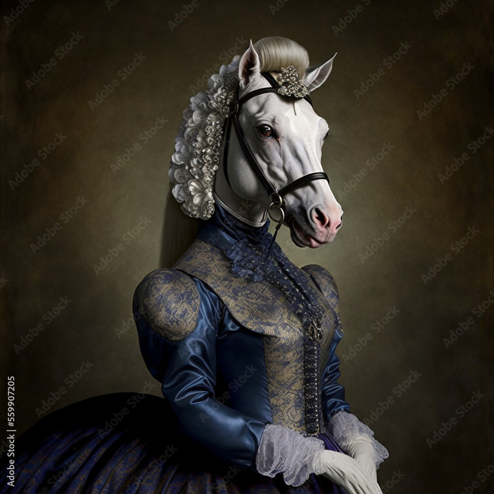 A horse dressed as a lady - Generated by generative AI