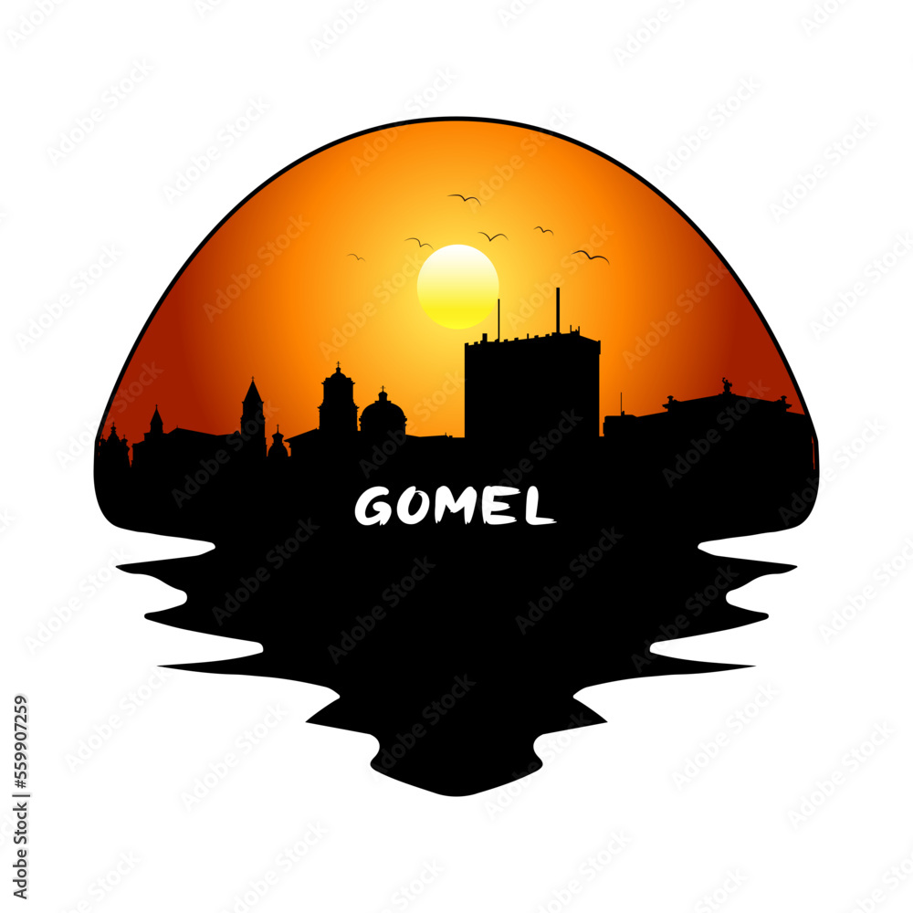 Gomel Belarus Skyline Silhouette Retro Vintage Sunset Gomel Lover Travel Souvenir Sticker Vector Illustration SVG EPS