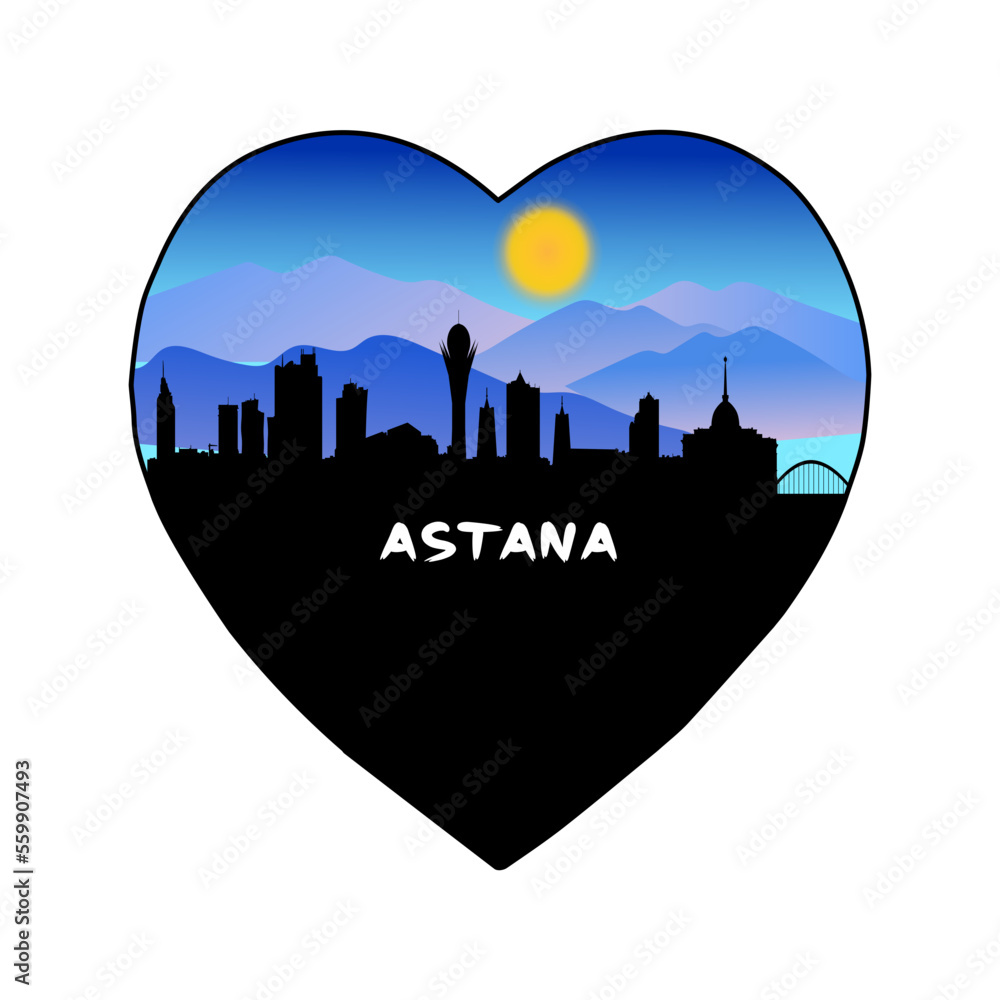 Astana Kazakhstan Skyline Silhouette Retro Vintage Sunset Astana Lover Travel Souvenir Sticker Vector Illustration SVG EPS