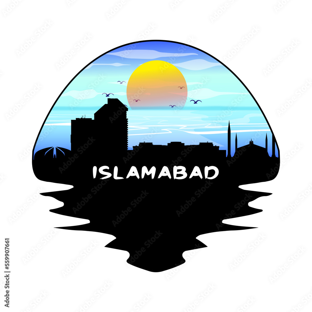 Islamabad Pakistan Skyline Silhouette Retro Vintage Sunset Islamabad Lover Travel Souvenir Sticker Vector Illustration SVG EPS