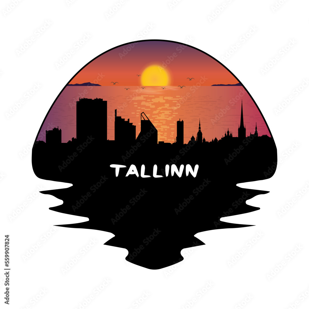 Tallinn Estonia Skyline Silhouette Retro Vintage Sunset Tallinn Lover Travel Souvenir Sticker Vector Illustration SVG EPS