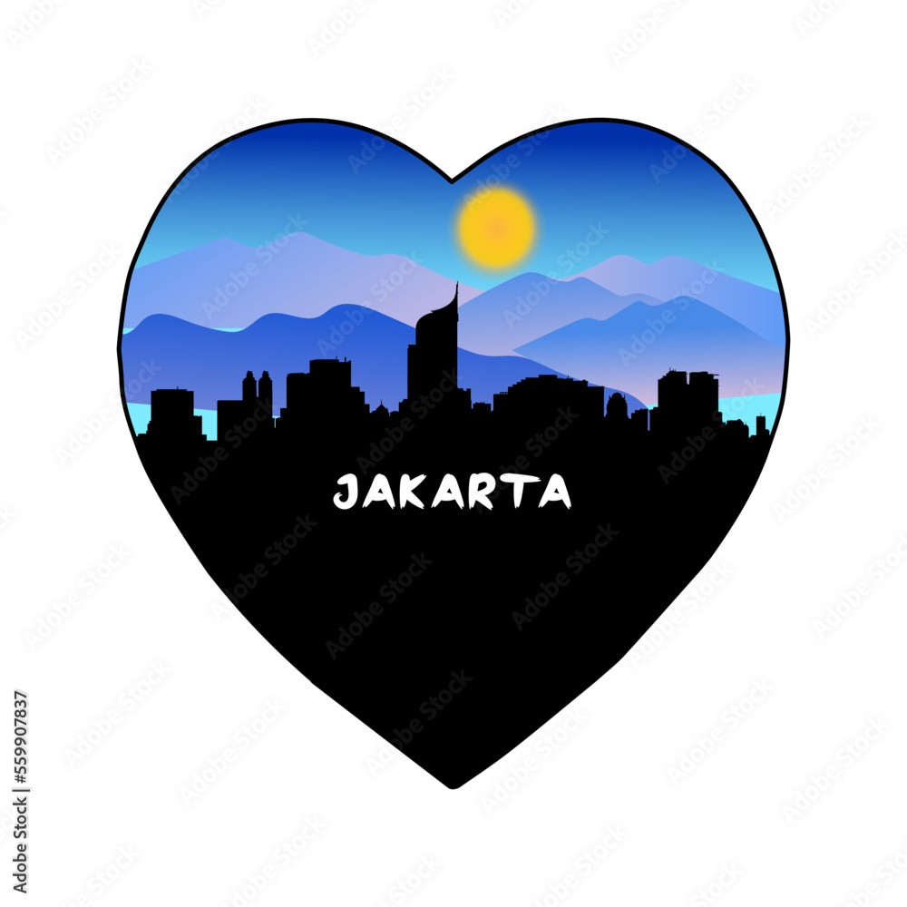 Jakarta Indonesia Skyline Silhouette Retro Vintage Sunset Jakarta Lover Travel Souvenir Sticker Vector Illustration SVG EPS