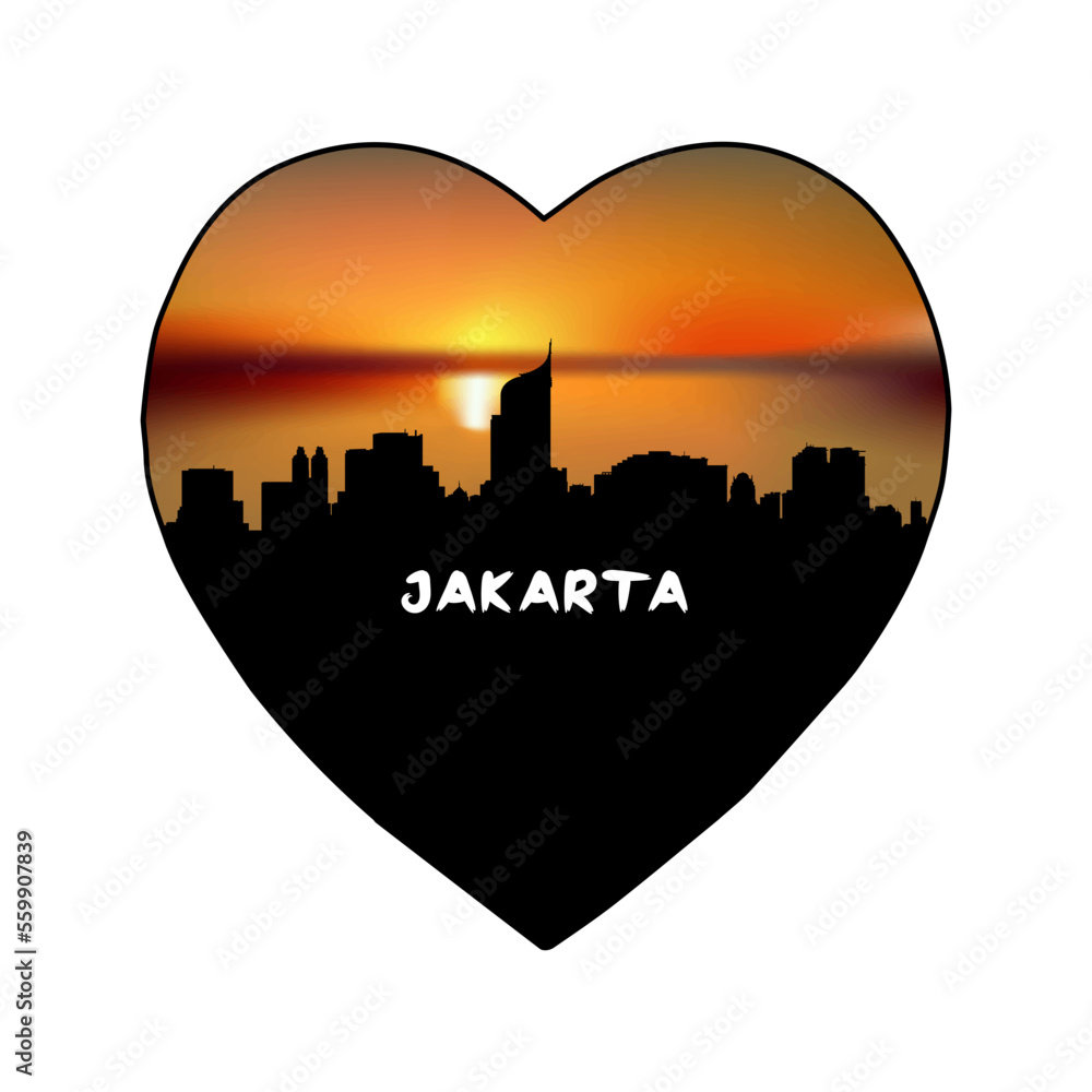Jakarta Indonesia Skyline Silhouette Retro Vintage Sunset Jakarta Lover Travel Souvenir Sticker Vector Illustration SVG EPS