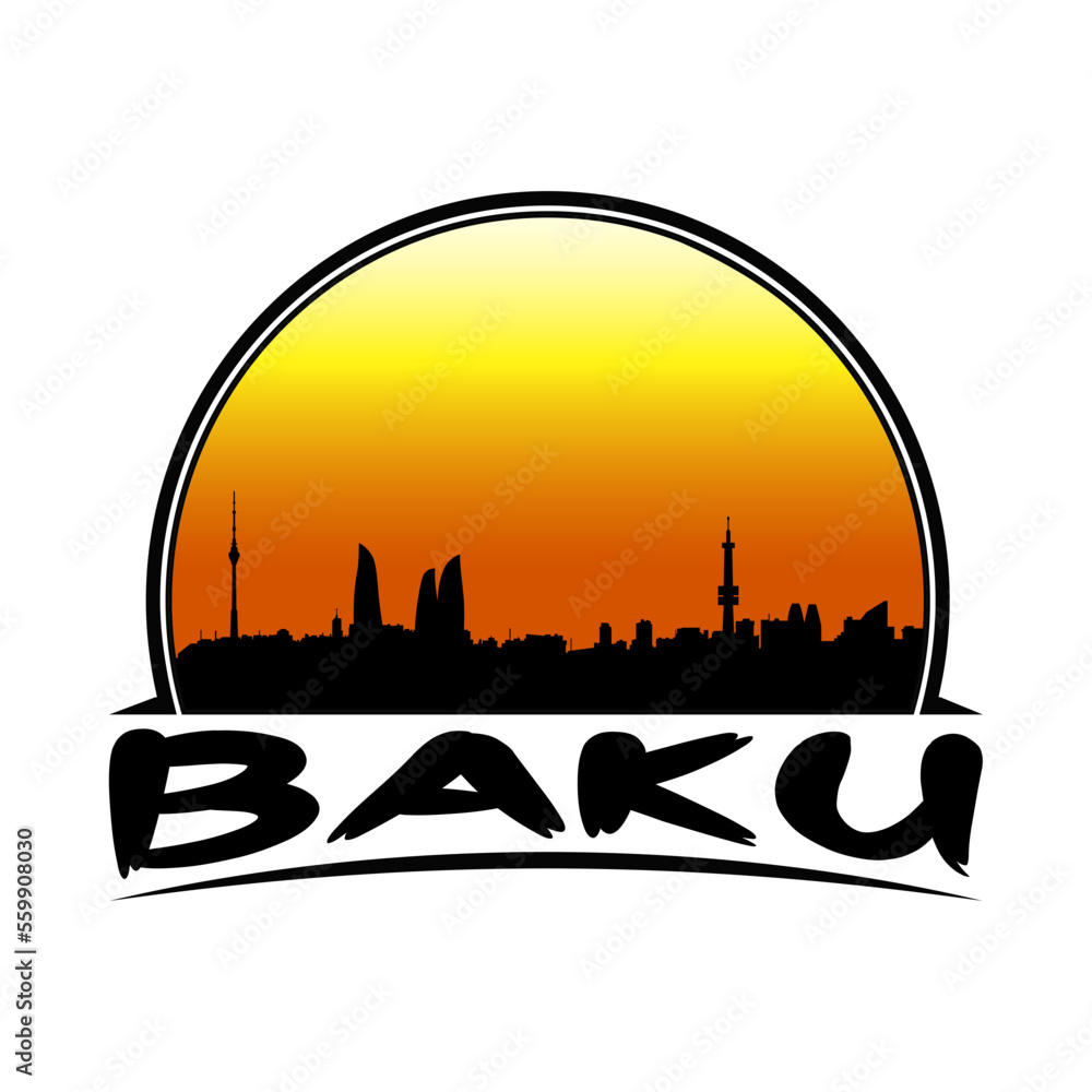 Baku Azerbaijan Skyline Silhouette Retro Vintage Sunset Baku Lover Travel Souvenir Sticker Vector Illustration SVG EPS