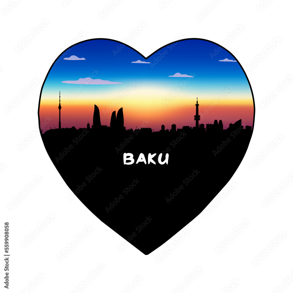 Baku Azerbaijan Skyline Silhouette Retro Vintage Sunset Baku Lover Travel Souvenir Sticker Vector Illustration SVG EPS
