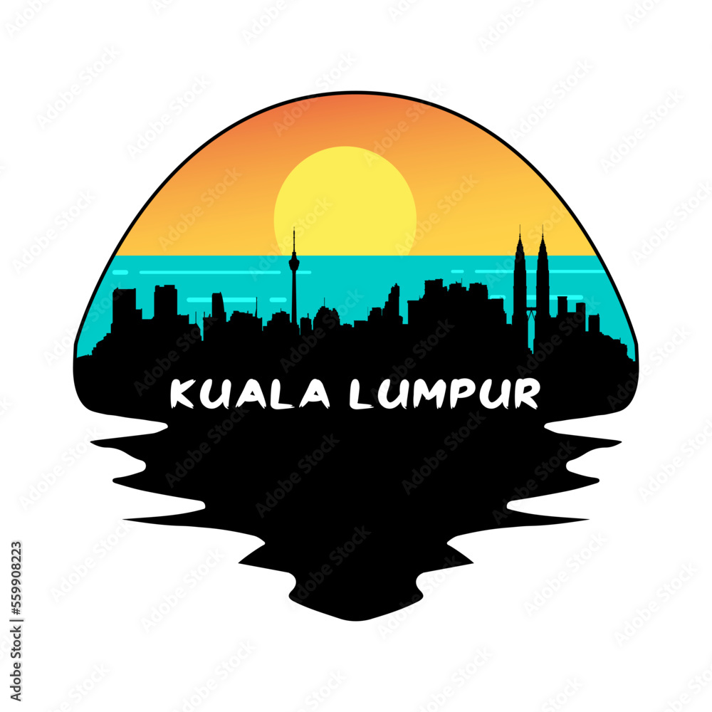 Kuala Lumpur Malaysia Skyline Silhouette Retro Vintage Sunset Kuala Lumpur Lover Travel Souvenir Sticker Vector Illustration SVG EPS